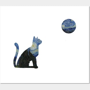 Cat Moon Van Gogh Style Posters and Art